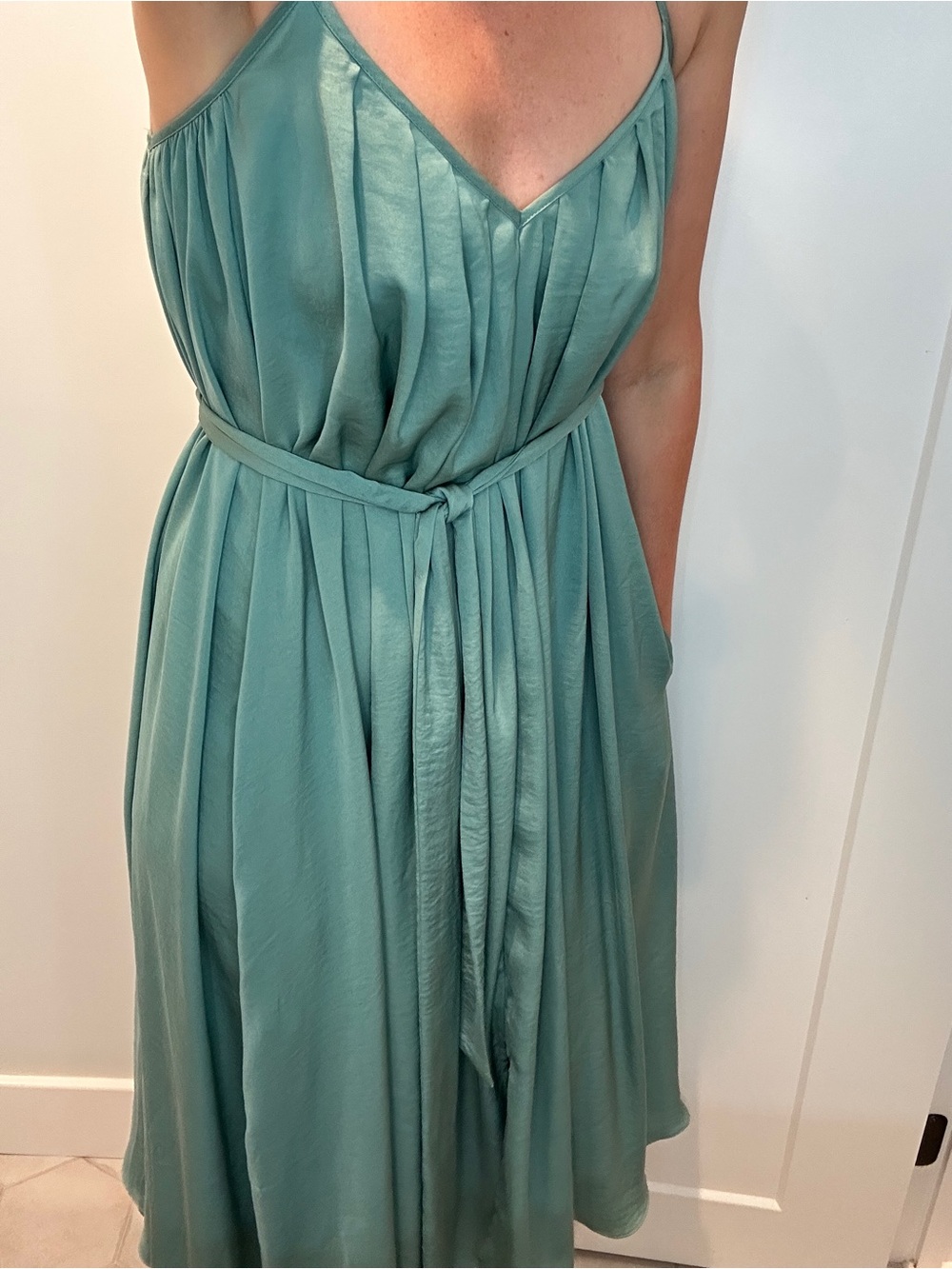 Banana Republic Teal Green Pleated V-Neck Maxi Dress